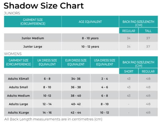 Shadow Size Chart